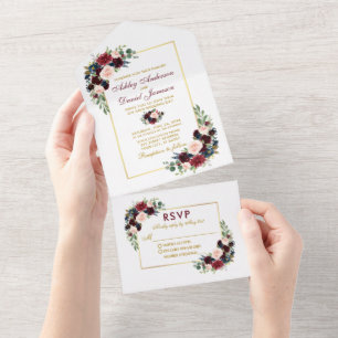 Casamento Floral Azul de Watercolor Burgundy Doura