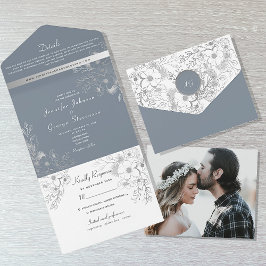 Casamento Floral Azul Desbotado Vintage