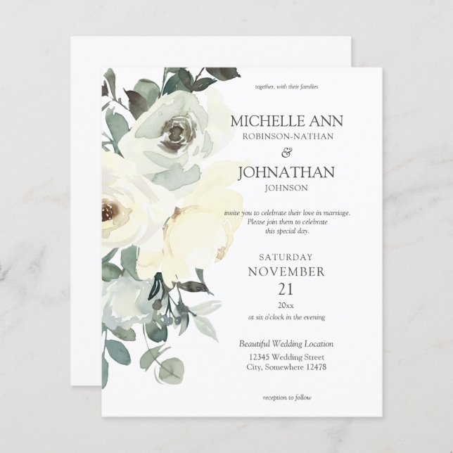 Casamento Floral Azul e Branco Dusty (Frente/Verso)