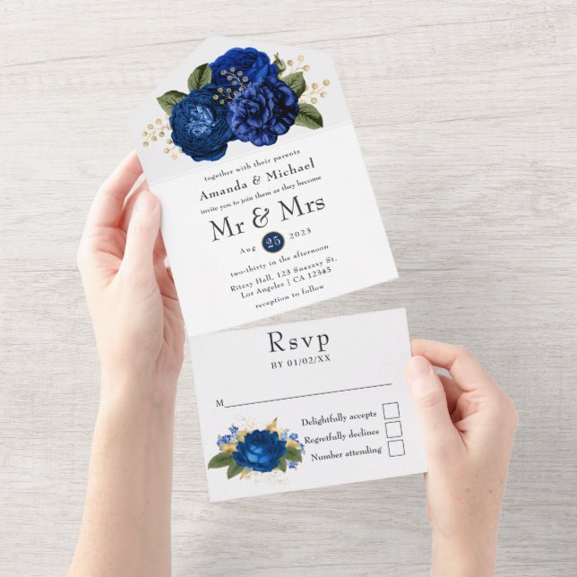 Casamento Floral Azul e Dourado (Aba destacável)