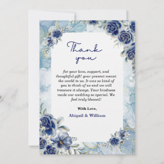 Casamento Floral Azul Elegante Obrigado Cartões Fl
