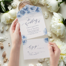 Casamento floral azul empoeirado com caligrafia el