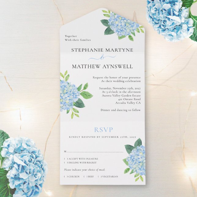 Casamento Floral Azul Hydrangea Watercolor (Criador carregado)
