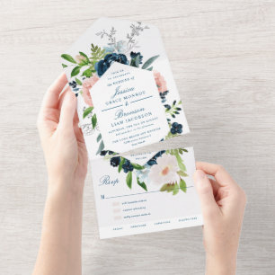 Casamento Floral Azul Marinho e Bege