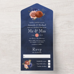 Casamento Floral Azul Marinho e Coral Tudo Em Um I