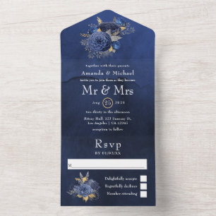 Casamento Floral Azul Marinho, Prata e Dourado Tud