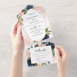 Casamento Floral Azul-Marinho Rosa Esbranquiçado c