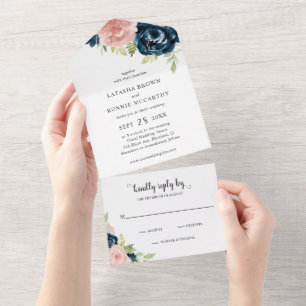 Casamento Floral Azul-Marinho-Rosa-Esmagador Elega