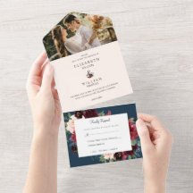 Casamento Floral Azul-Marinho-Rosa-Rosa-Vermelho B