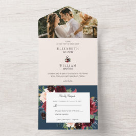 Casamento Floral Azul-Marinho-Rosa-Rosa-Vermelho B