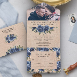 Casamento Floral Azul Naval de Sarja Rústica