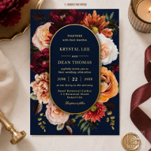 Casamento Floral Azul Naval Laranja Burgundy Sombr