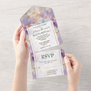 Casamento Floral Azul Roxo-Dourado Branco