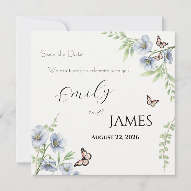 Casamento Floral Azul Salve a Data (Frente)