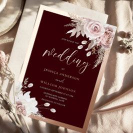 Casamento Floral Bege Borgonha com Folha de Ouro R