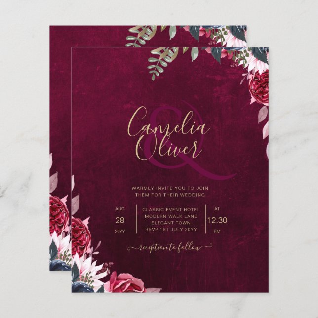 Casamento Floral Berry Wine (Frente/Verso)