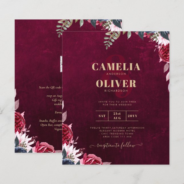 Casamento Floral Berry Wine (Frente/Verso)