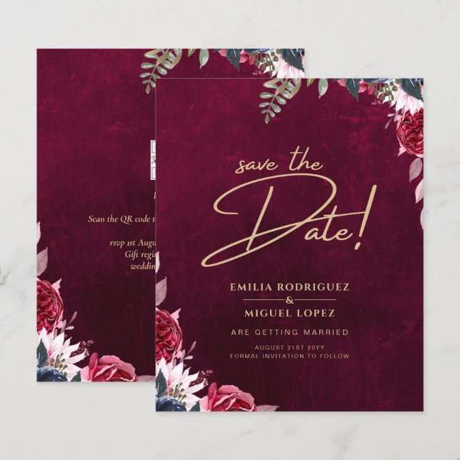 Casamento Floral Berry Wine (Frente/Verso)