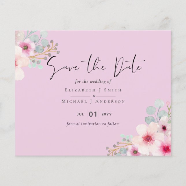 Casamento Floral Blush Pink Sage Salve as Datas (Frente)