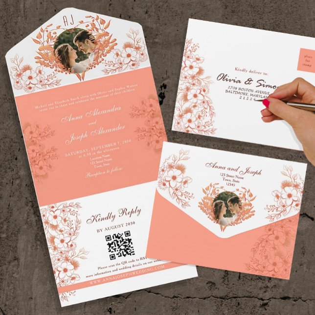 Casamento Floral Boho Rústico Coral (Criador carregado)