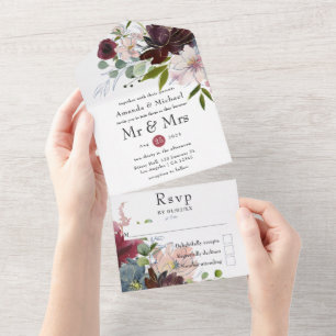 Casamento Floral Borgonha, Azul Marinho e Blush