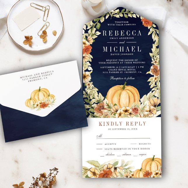 Casamento Floral Botânico Abóbora Azul Naval Terra (Criador carregado)