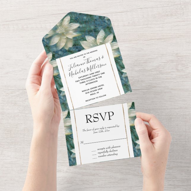 Casamento Floral Branco Azul Teal (Aba destacável)
