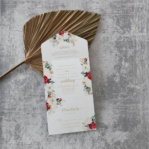 Casamento Floral Branco Dourado Clássico Burgundy