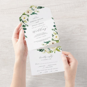 Casamento Floral Branco Elegante Tudo Em Um Convit