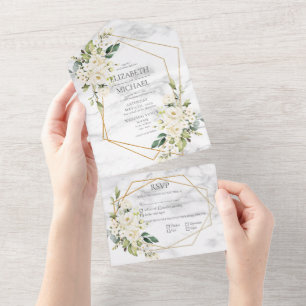Casamento Floral Branco Marble Geométrico de Cobr