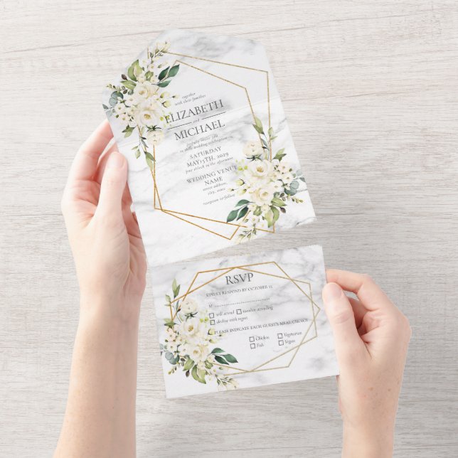 Casamento Floral Branco Marble Geométrico de Cobre (Tearaway)