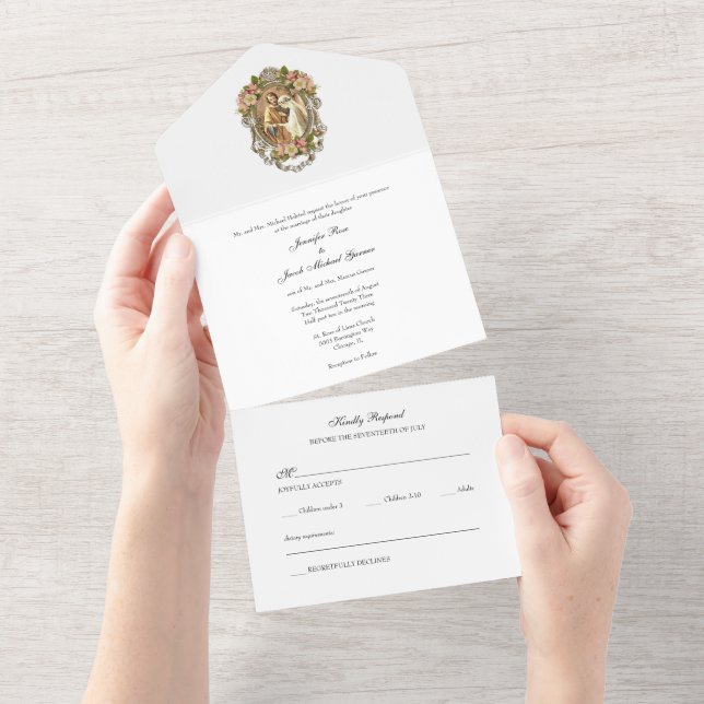 Casamento Floral Católico Simples e Dourado Elegan (Aba destacável)
