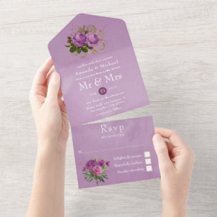 Casamento Floral Chic Roxo e Dourado