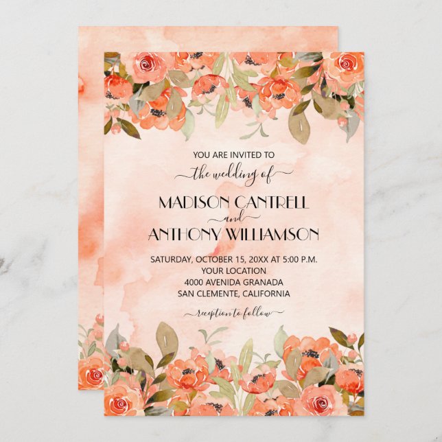 Casamento Floral Chic Watercolor Tudo Em Um Convit (Frente/Verso)