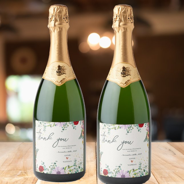 Casamento Floral Chic Wildflower Obrigado A Favor (Chic Wildflowers Floral Wedding Thank You Favor Sparkling Wine Label)