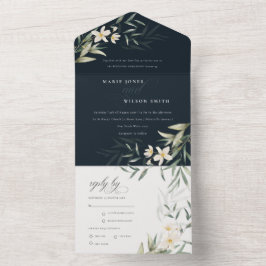 Casamento Floral Clássico Marinho Escuro Verde Bra