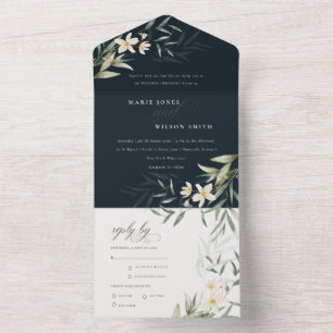 Casamento Floral Clássico Marinho Escuro Verde Bra