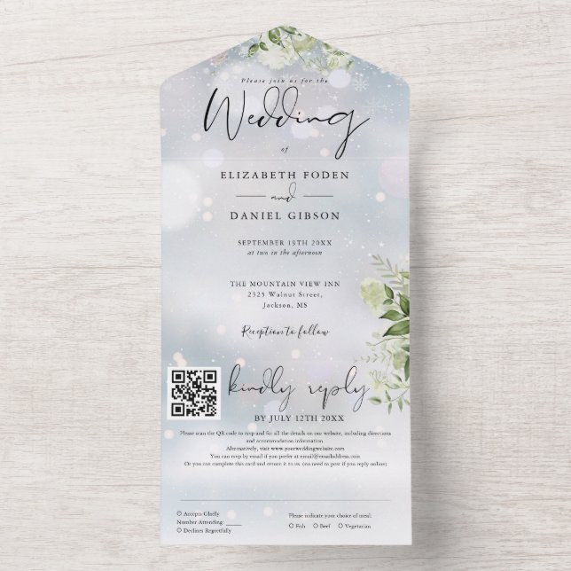 Casamento Floral Código QR Folhagem de Inverno (Interno)