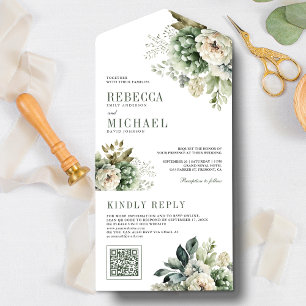 Casamento Floral Código QR Marfim Rosa Verde Salvi