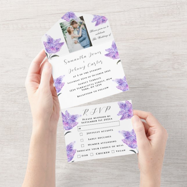 Casamento Floral com Lilás Botânico Roxo (Aba destacável)