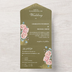 Casamento Floral Cor-De-Oliva Verde E Rosa Esbranq