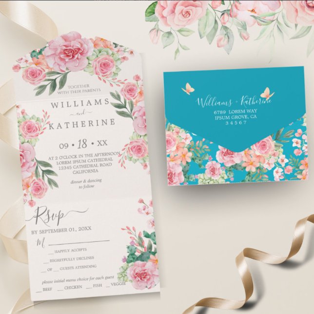 Casamento Floral Cor-de-Rosa Azul e Pêssego (Criador carregado)