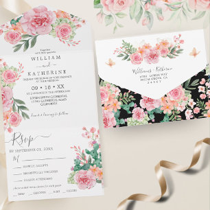 Casamento floral cor-de-rosa-preto