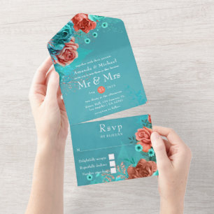 Casamento Floral Coral e Turquesa