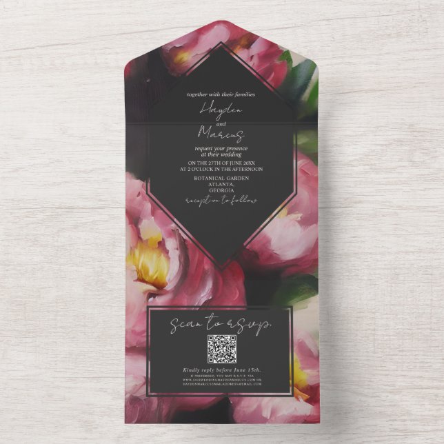 Casamento Floral Dark Dramático Botânico RSVP QR (Inside)