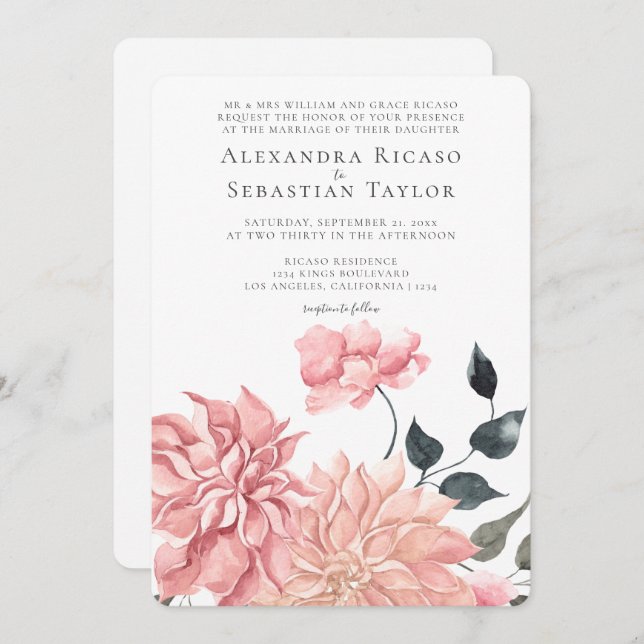 Casamento Floral de Aquarela Elegante (Frente/Verso)