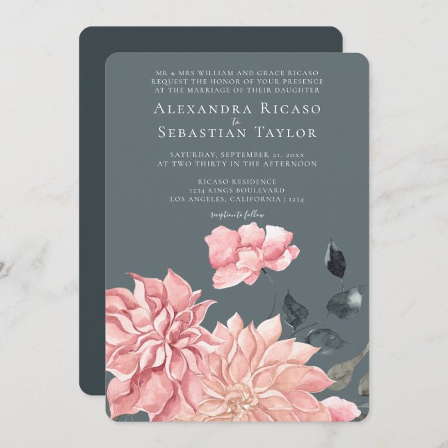 Casamento Floral de Aquarela Elegante (Frente/Verso)