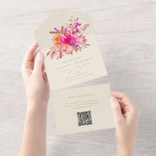 Casamento Floral de Aquarela Rosa-Brilhante Elegan