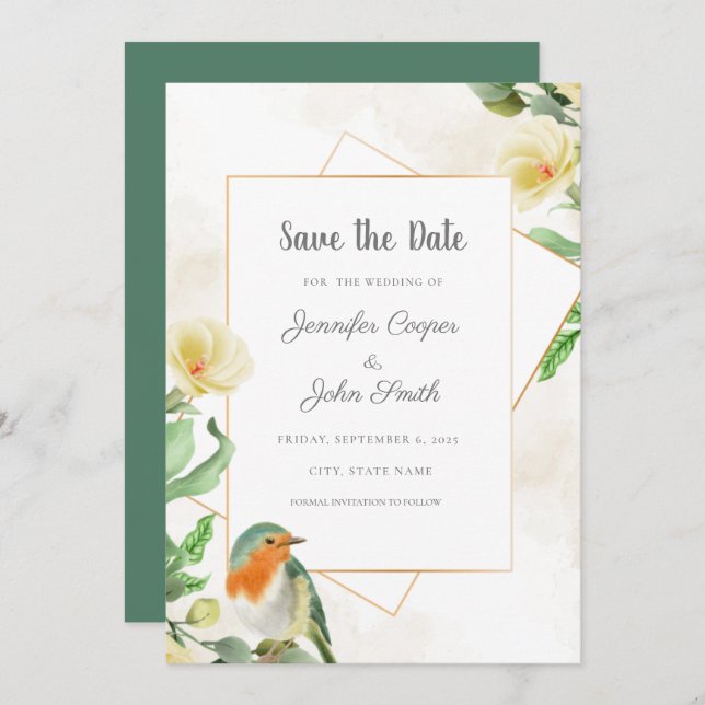 Casamento Floral de Aves Aquáticas Elegante (Frente/Verso)