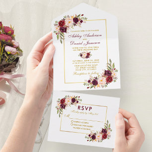 Casamento Floral de Berurgundy, Elegante, Dourado
